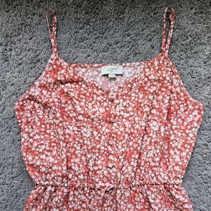 💋 LOFT Red Floral Button-Front Cami Dress